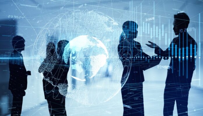 Silhouettes of group of business people. Becoming digitally mature