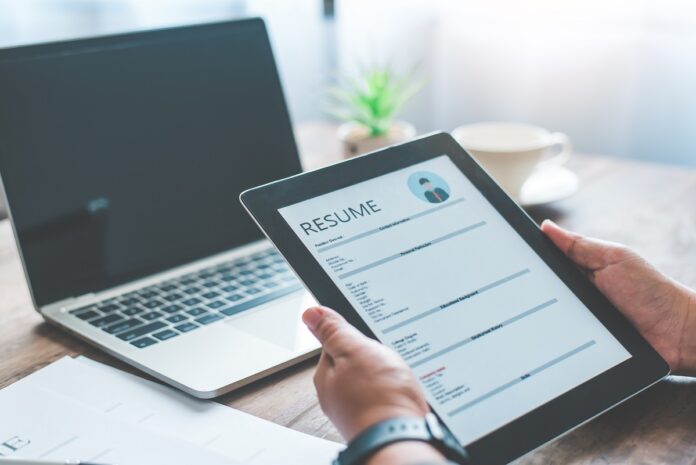 resume viewed on a tablet