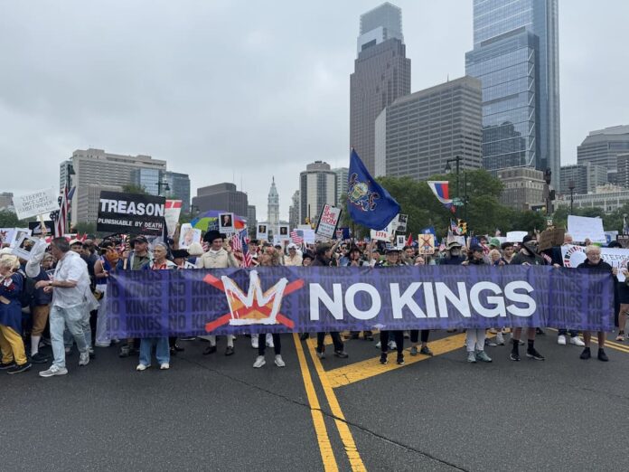 The No Kings protest in Philadelphia on June 14, 2025. (Photo by Kory Aversa)